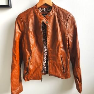 Caramel brown faux leather jacket